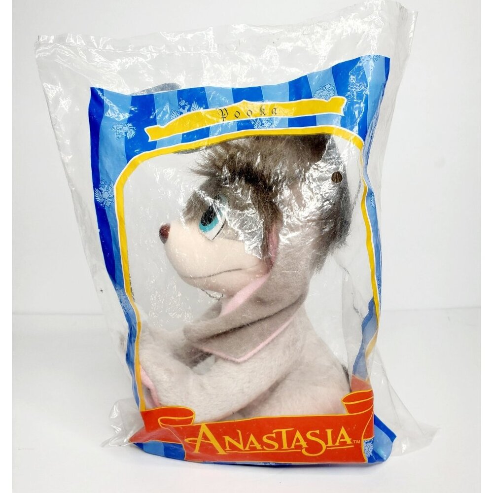 Pooka Anastasia Dog 8" 1997 Vintage Plush Stuffed Animal 20th Century Fox Grey